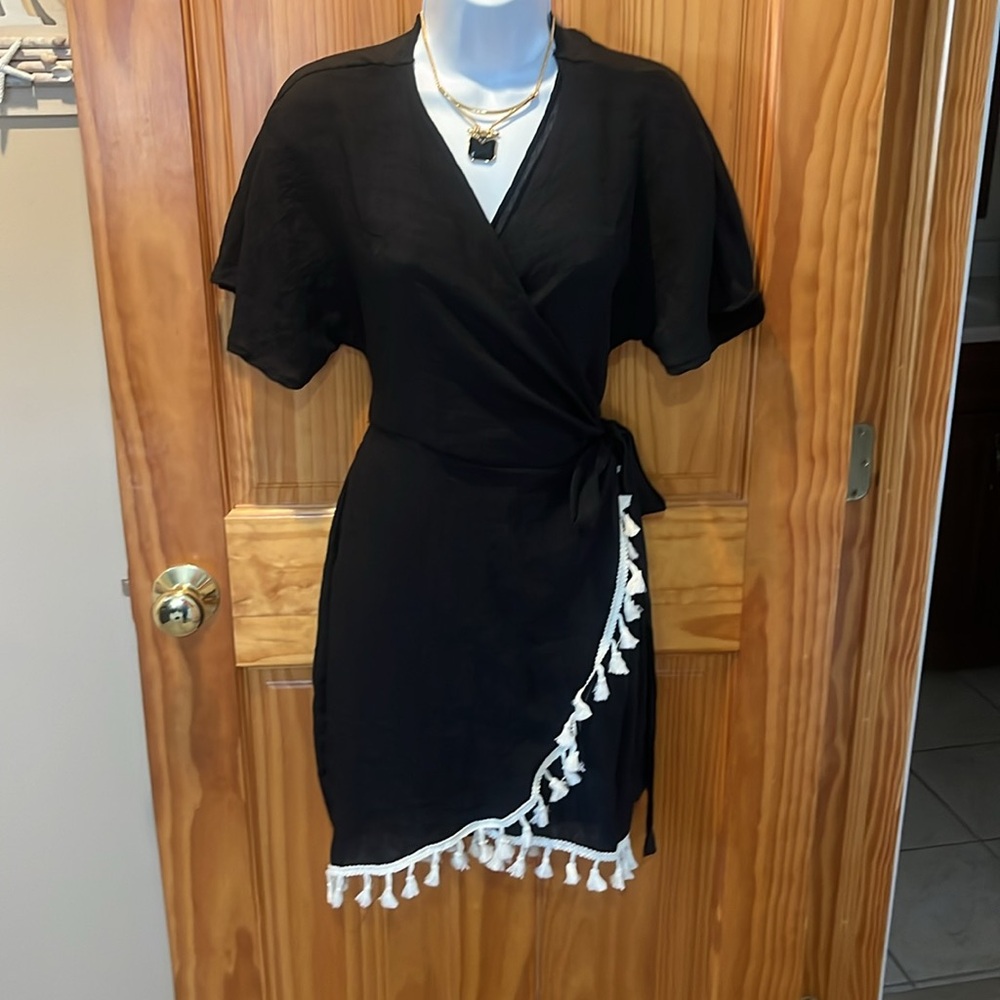 Cupshe Back Tassel Trim Wrap Cover-Up Mini Dress - Picture 5 of 12